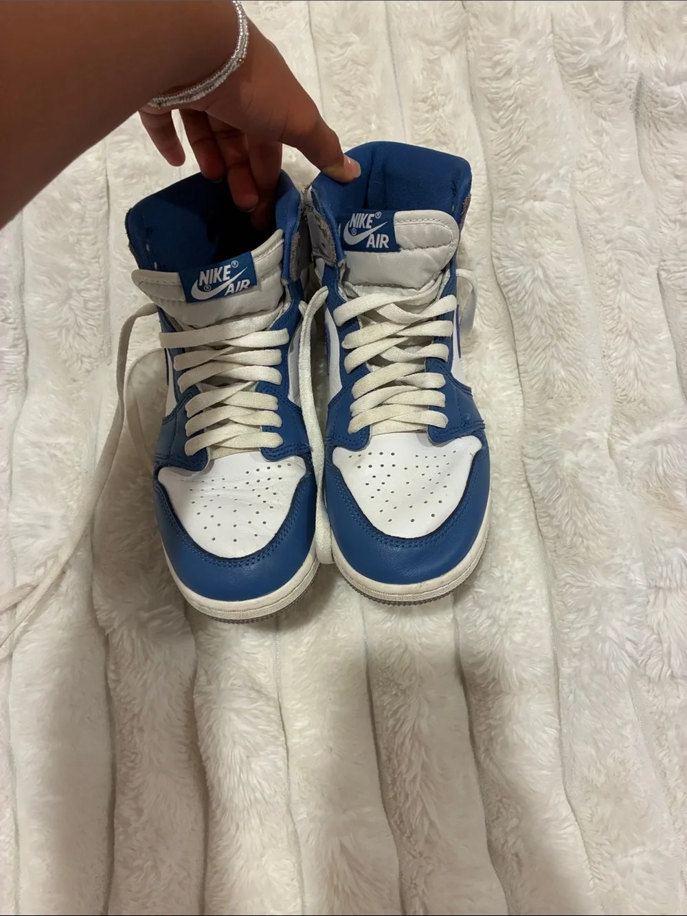 Vintage Blue & White High Top Sneakers - Nike Air Jordan Style